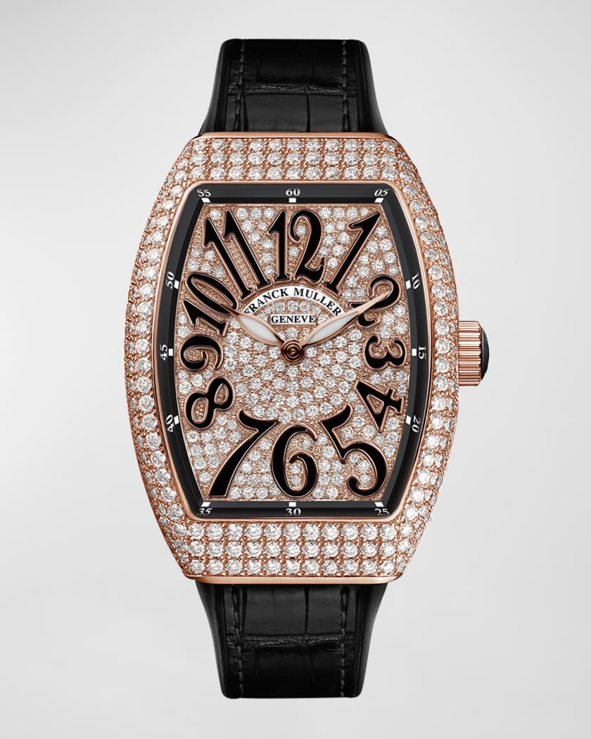 Franck Muller Vanguard All Diamond Watch w Alligator Strap