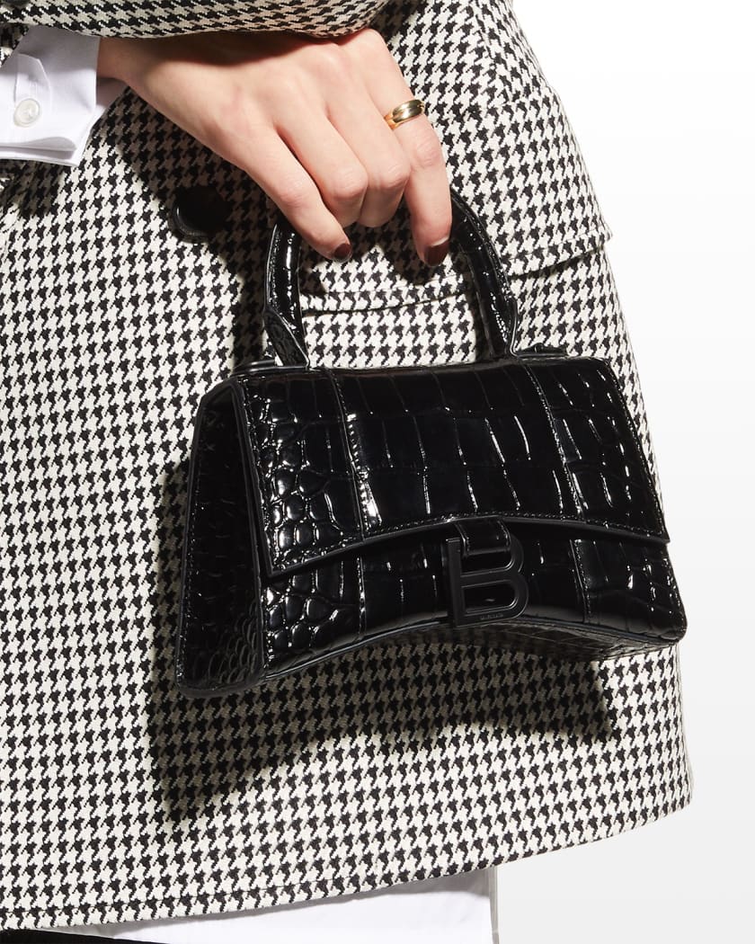 Balenciaga Hourglass XS Crocodile-Embossed Top-Handle Bag