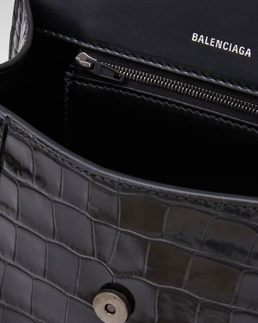 Balenciaga Hourglass Small Crocodile-Embossed Top-Handle Bag