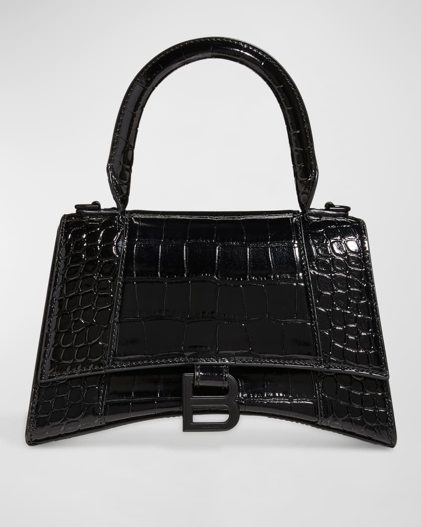 Hourglass Small Crocodile Embossed Top Handle Bag