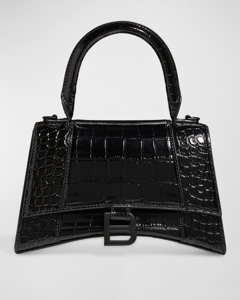 Hourglass Small Crocodile-Embossed Top-Handle Bag