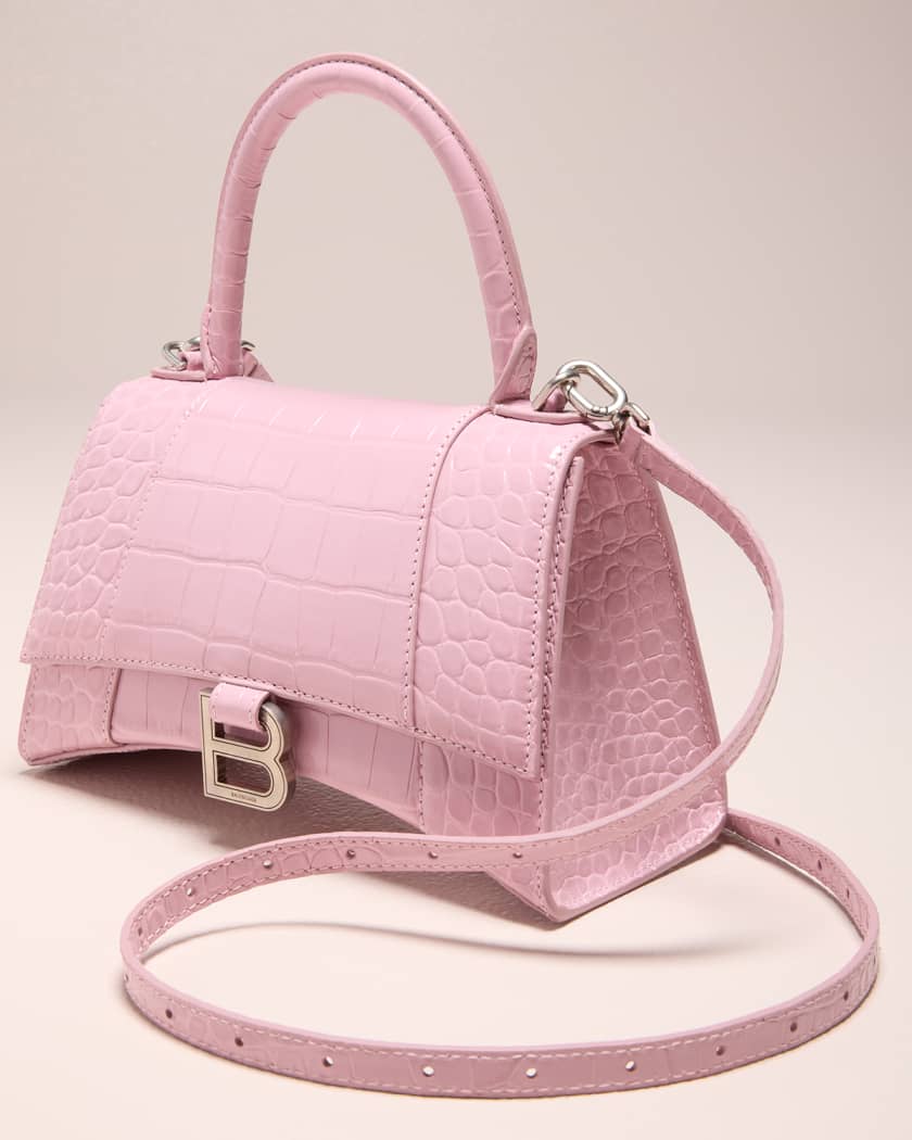 Hourglass XS Bag in Pink Crocodile Embossed Leather
