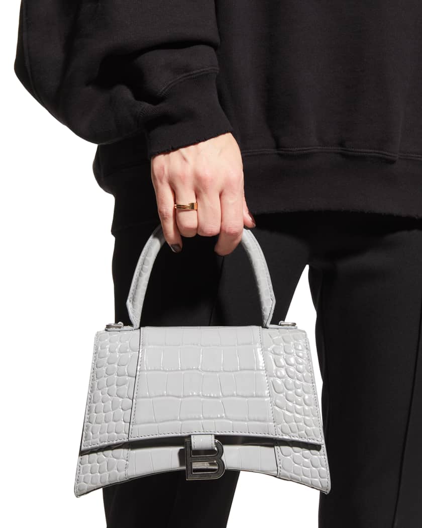 Women's Hourglass Small Handbag Crocodile Embossed in Black
