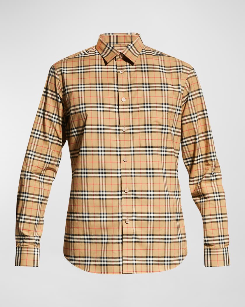 Burberry Men's Check-Pattern Shirt Neiman Marcus
