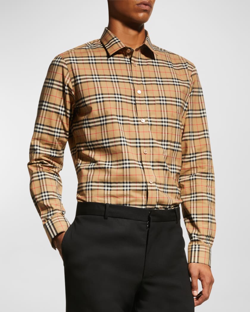 Burberry Men's Check-Pattern Shirt Neiman Marcus