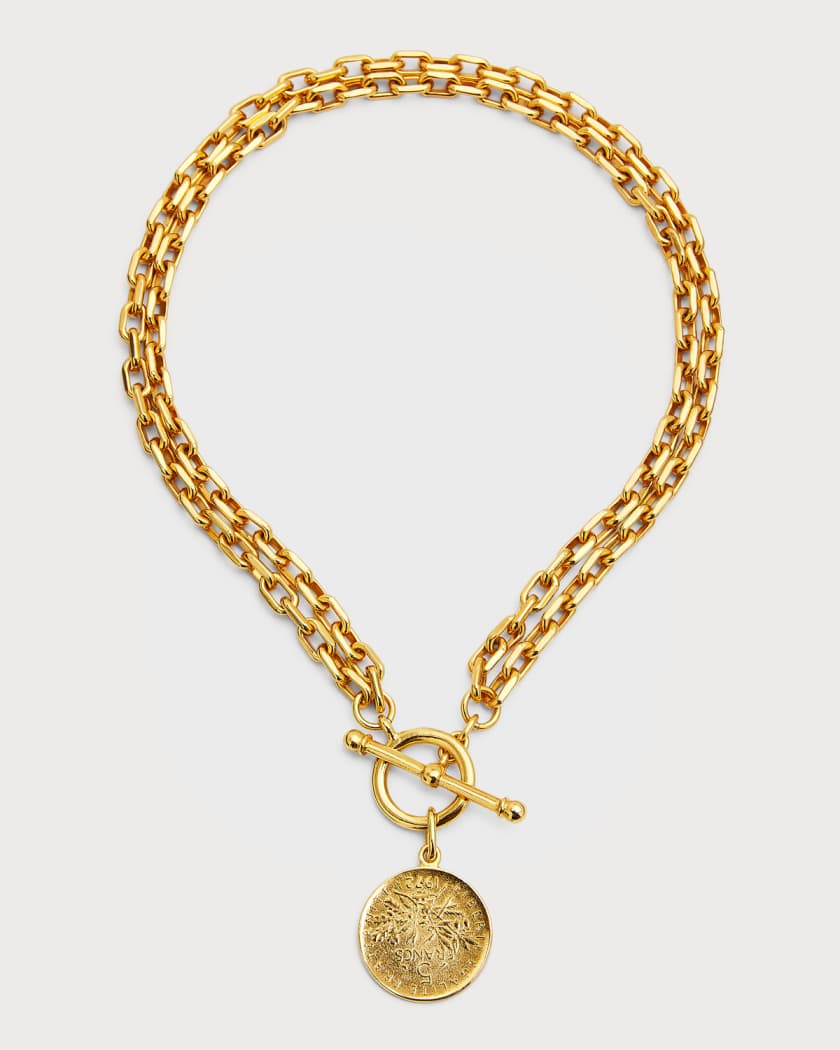 Gold & Crystal LV Button Toggle Necklace