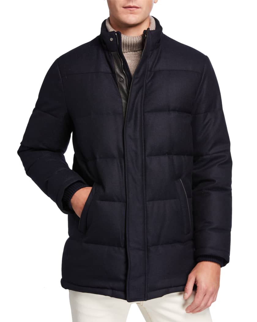 Mandelli Men's Cashmere-Blend Puffer Coat w/ Fur Trim | Neiman Marcus
