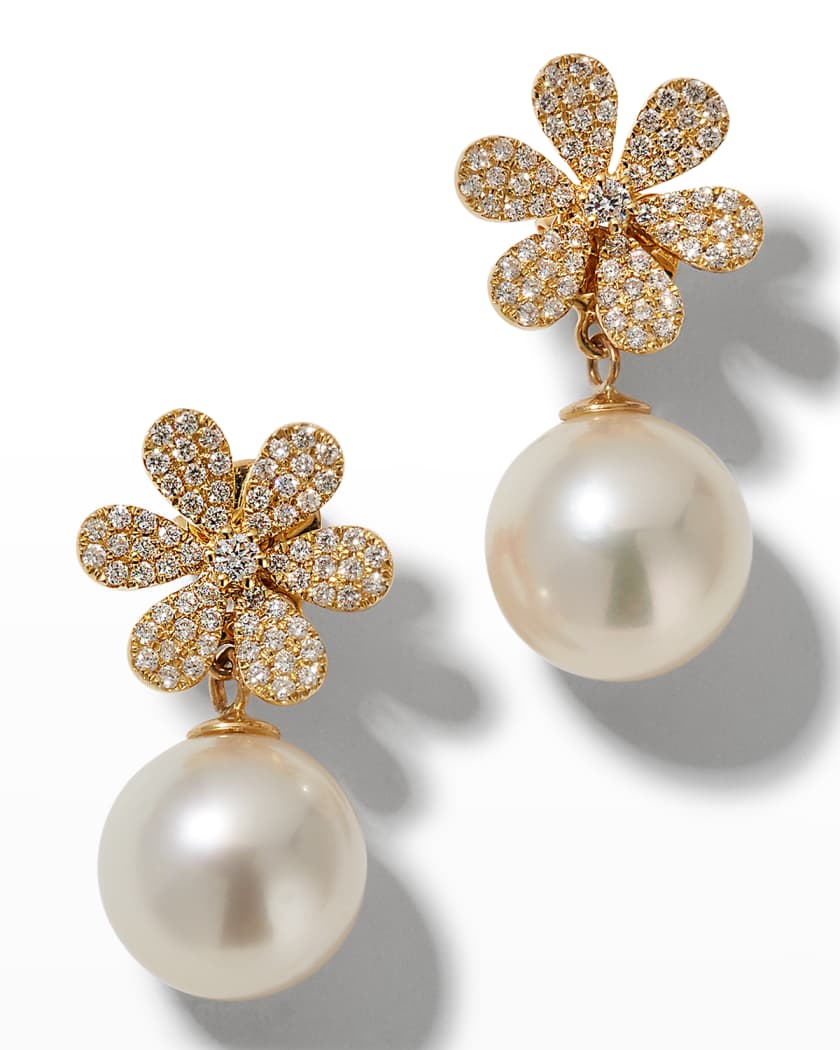 Belpearl 18k Diamond Daisy Pearl Drop Earrings Neiman Marcus