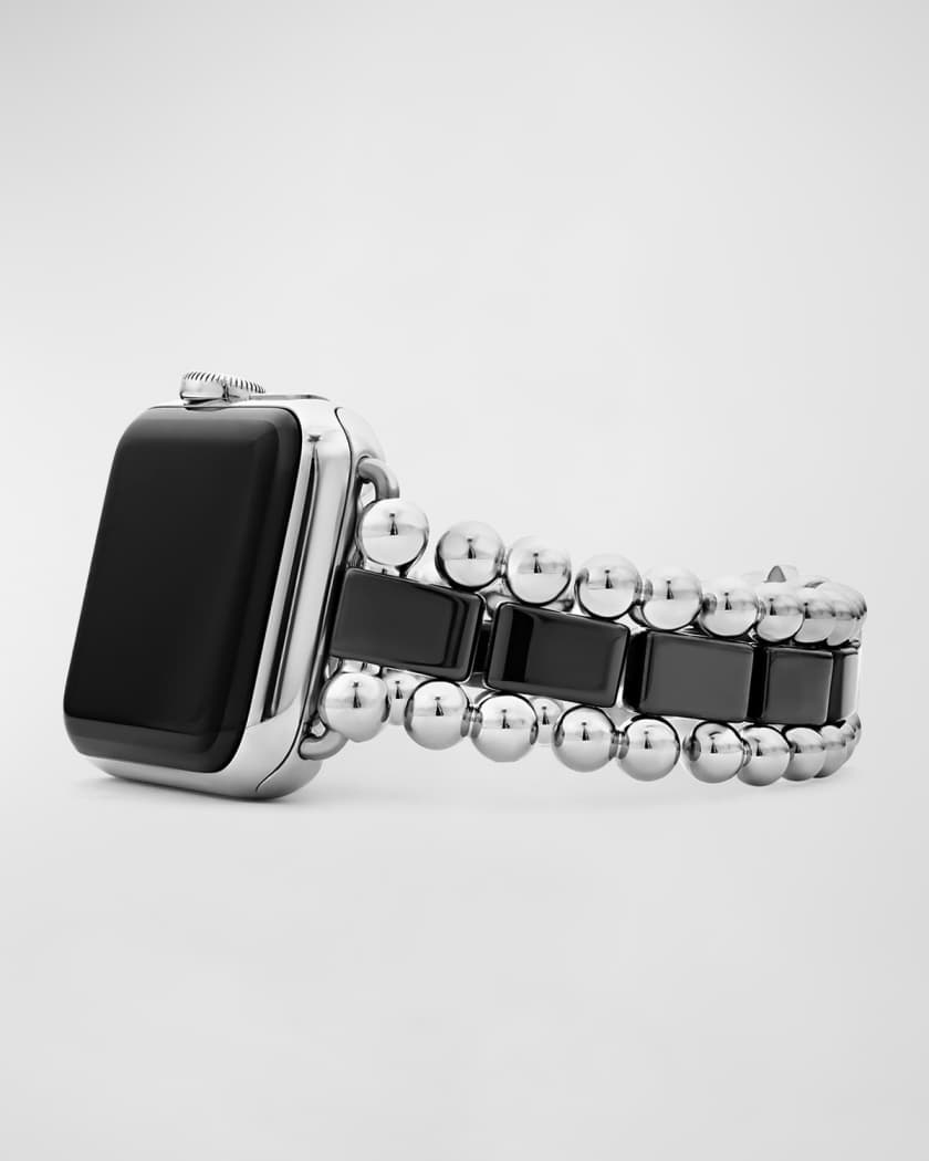 Black Leather Apple Watch Band Stars Strap Unisex Bracelet Silver