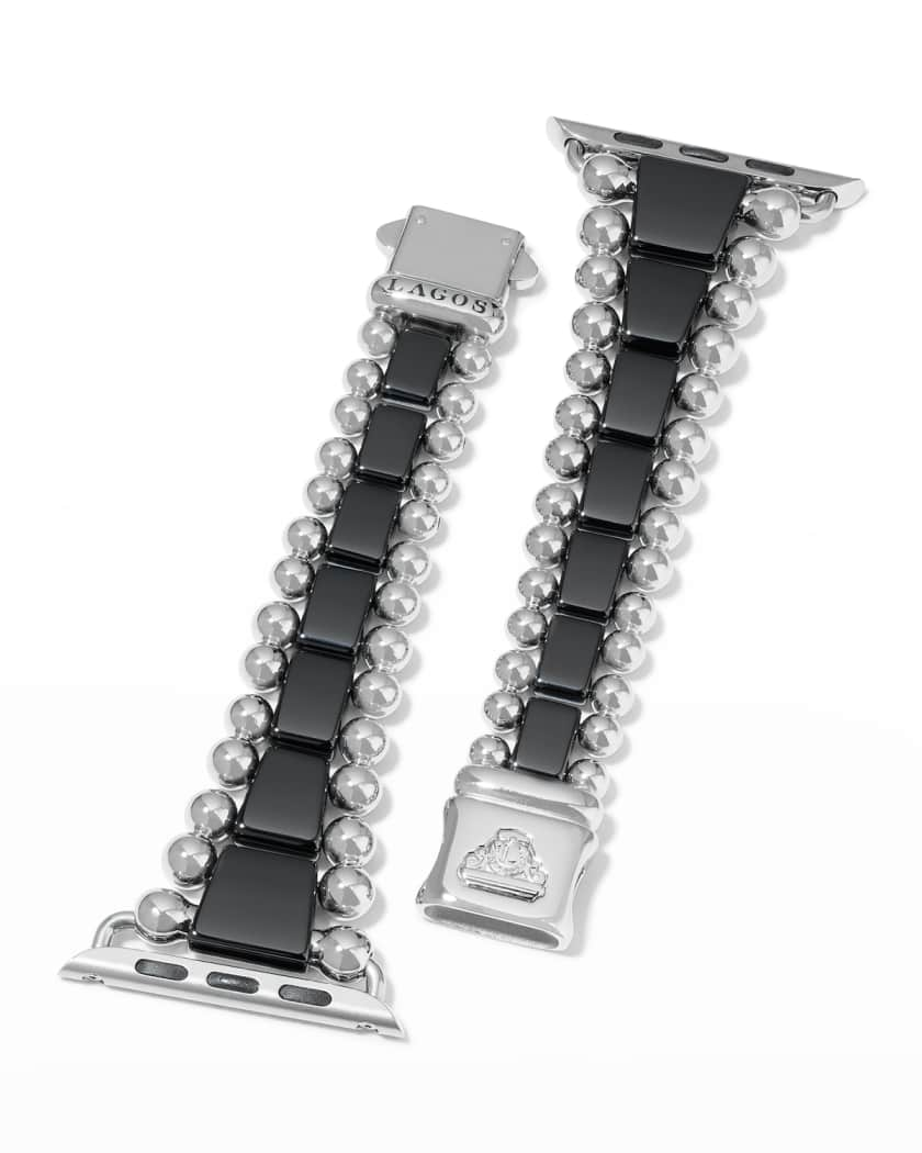 Lagos Smart Caviar Black Ceramic & Stainless Steel Apple Watch Watchband Black/Silver