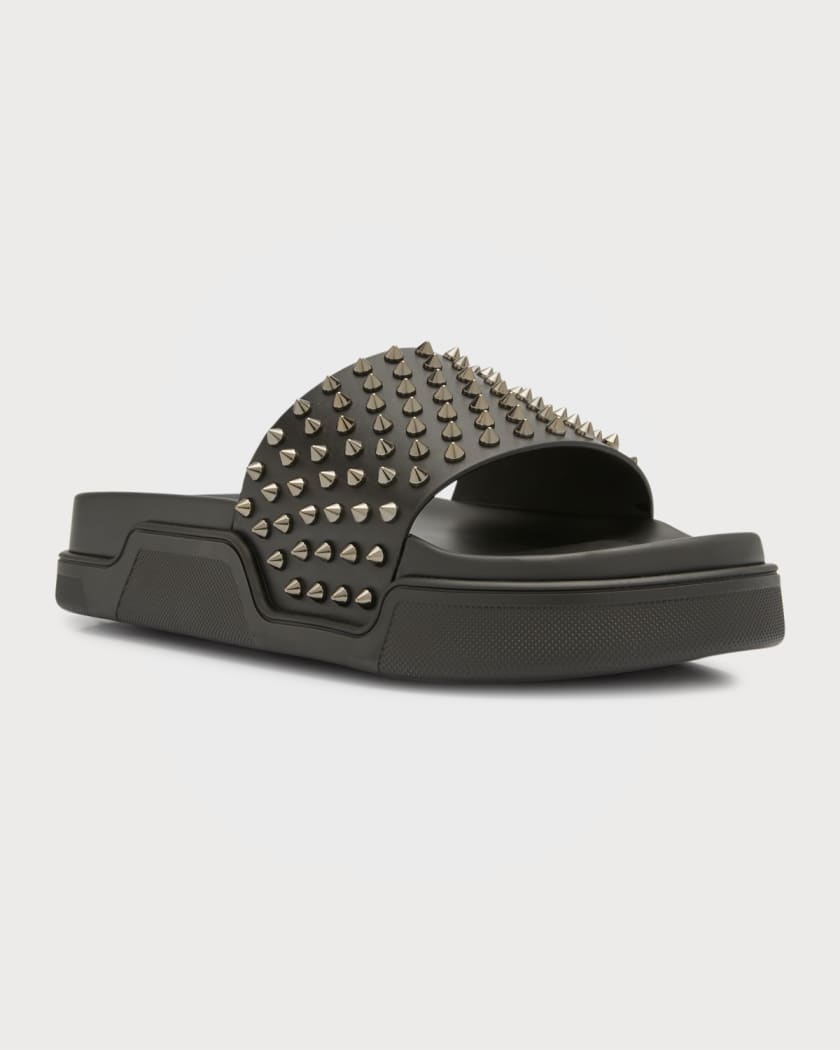 Men s Pool Fun Spiked Leather Slide Sandals