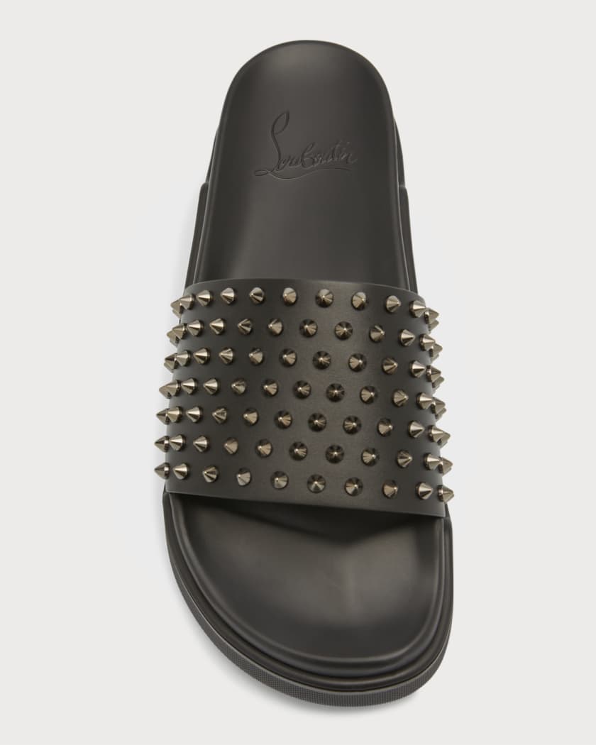 Christian Louboutin Men's Pool Fun Spiked Leather Slide Sandals 