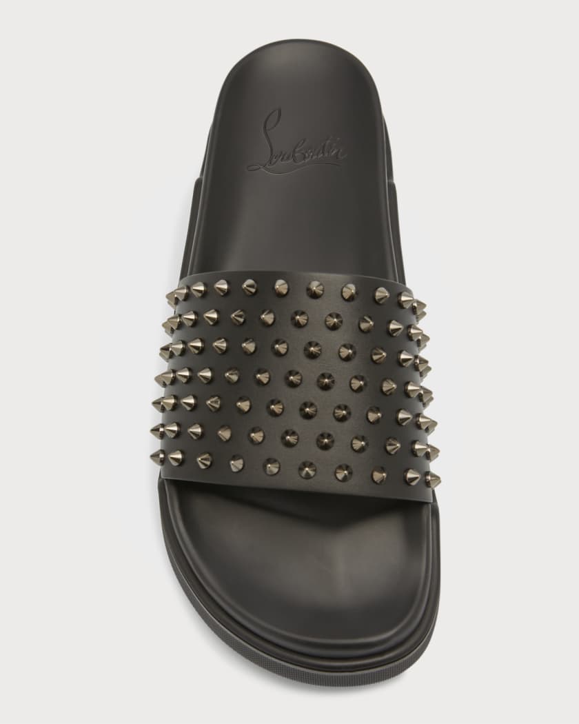 Black Pool Fun studded leather slides