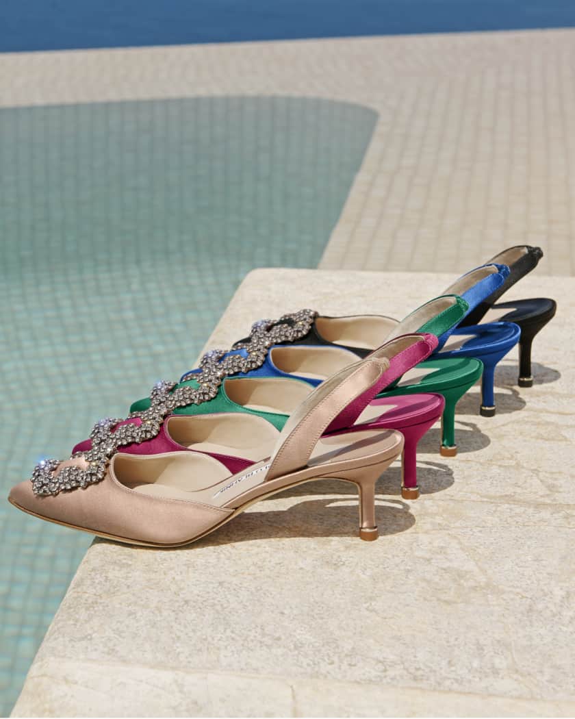 Hangisi Kitten Heel Satin Slingback Pumps Neiman Marcus