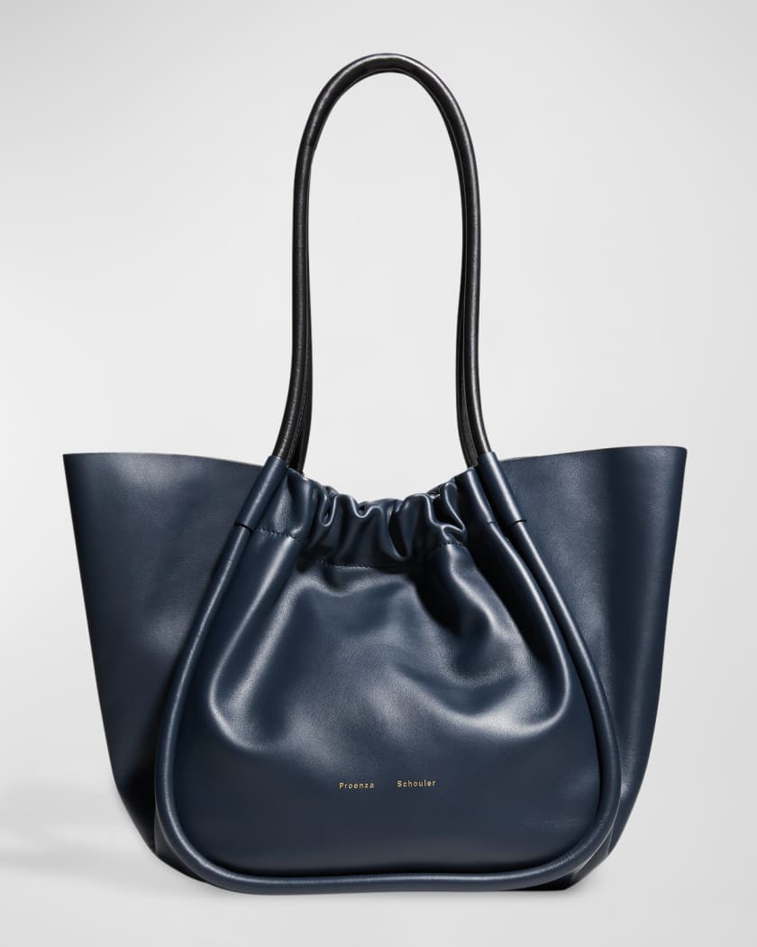 Large Ruched Smooth Leather Tote Bag