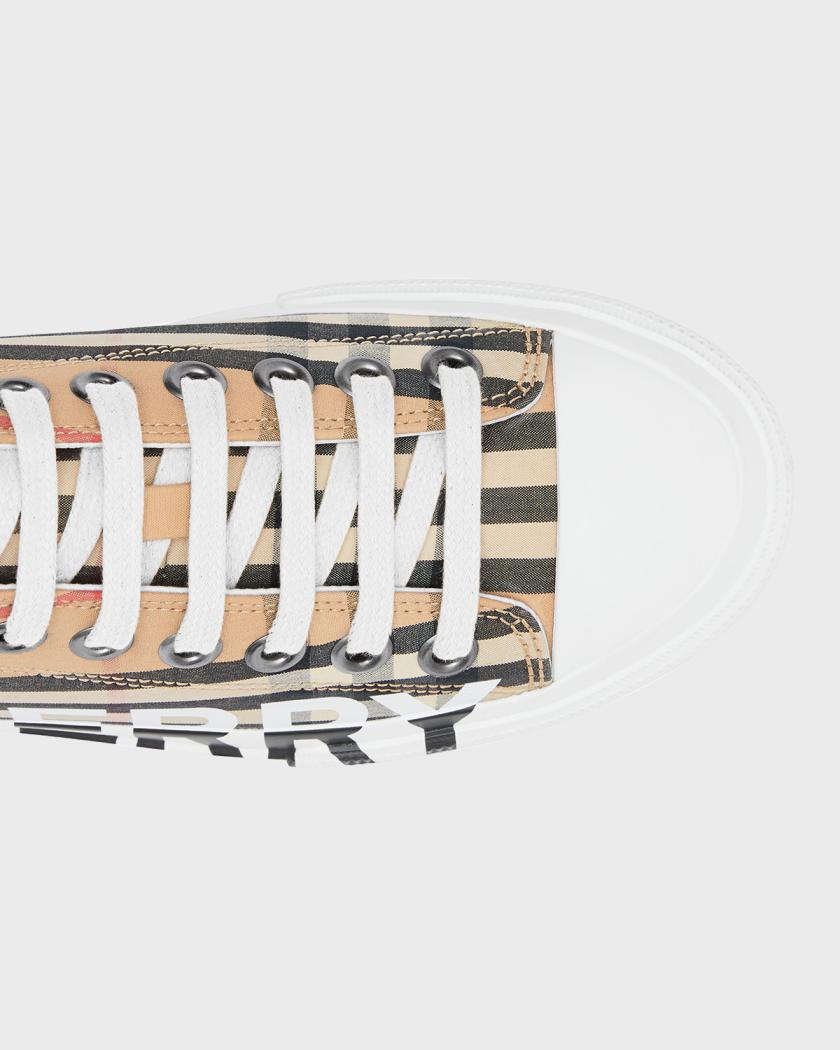 Burberry Larkhall Low Top Logo Check Canvas Sneakers Neiman Marcus