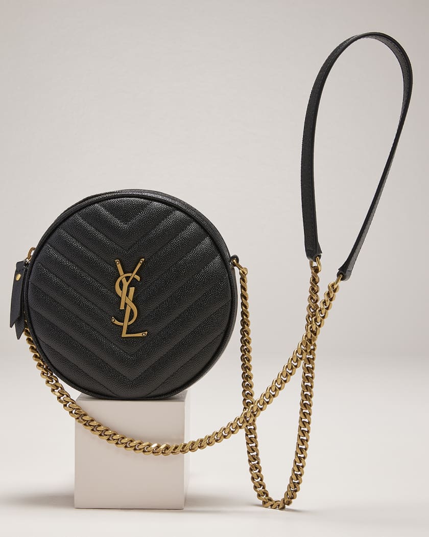 Saint Laurent Jade Ysl Round Quilted Grain de Poudre Crossbody Bag