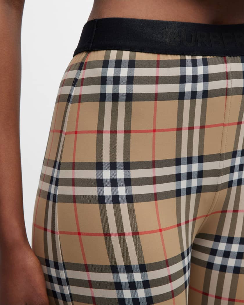 BURBERRY Checked Stretch-Jersey Leggings in Brown