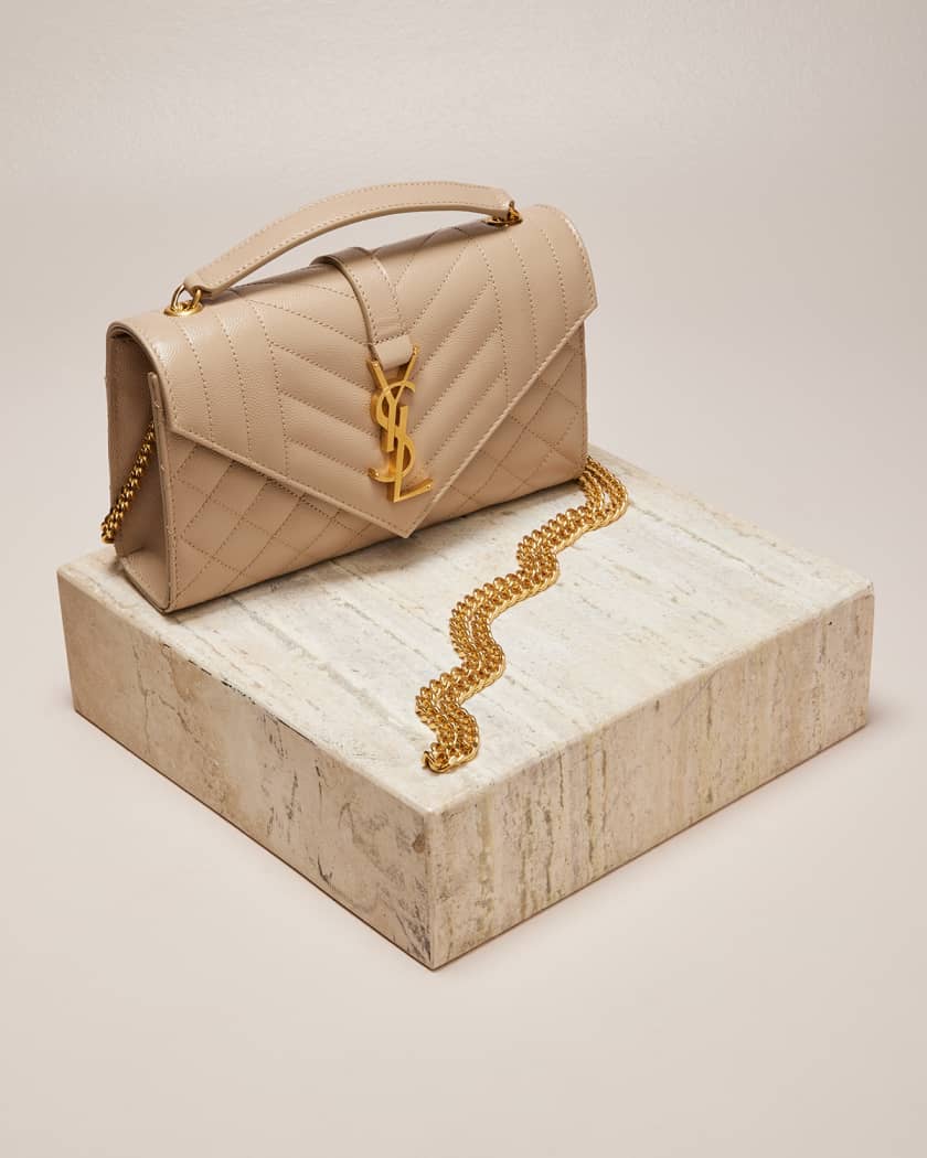 Saint Laurent Monogram Quilted Leather Clutch - Beige/Gold