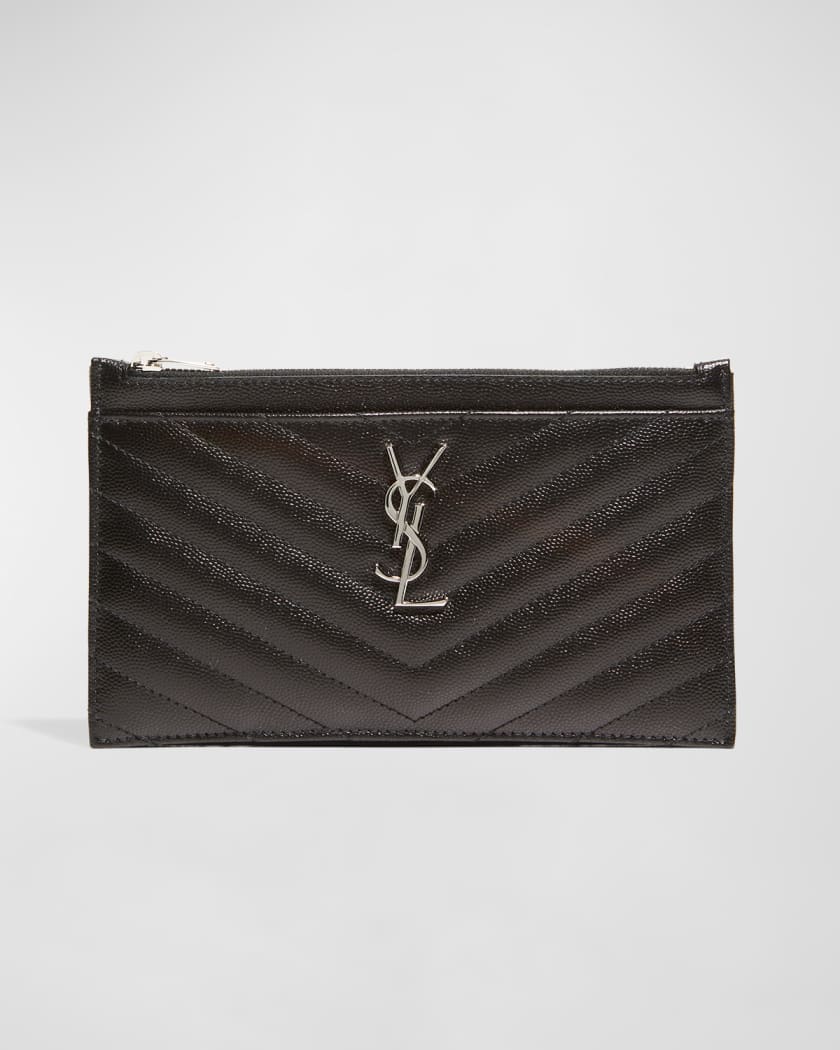 Saint Laurent YSL Monogram Small Ziptop Bill Pouch in Grained Leather Neiman Marcus