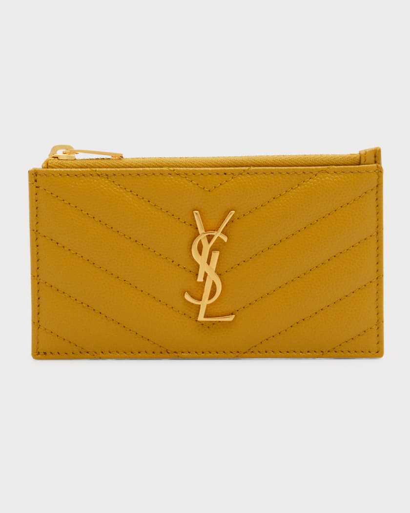 YSL Monogram Small Ziptop Card Case in Grained Leather