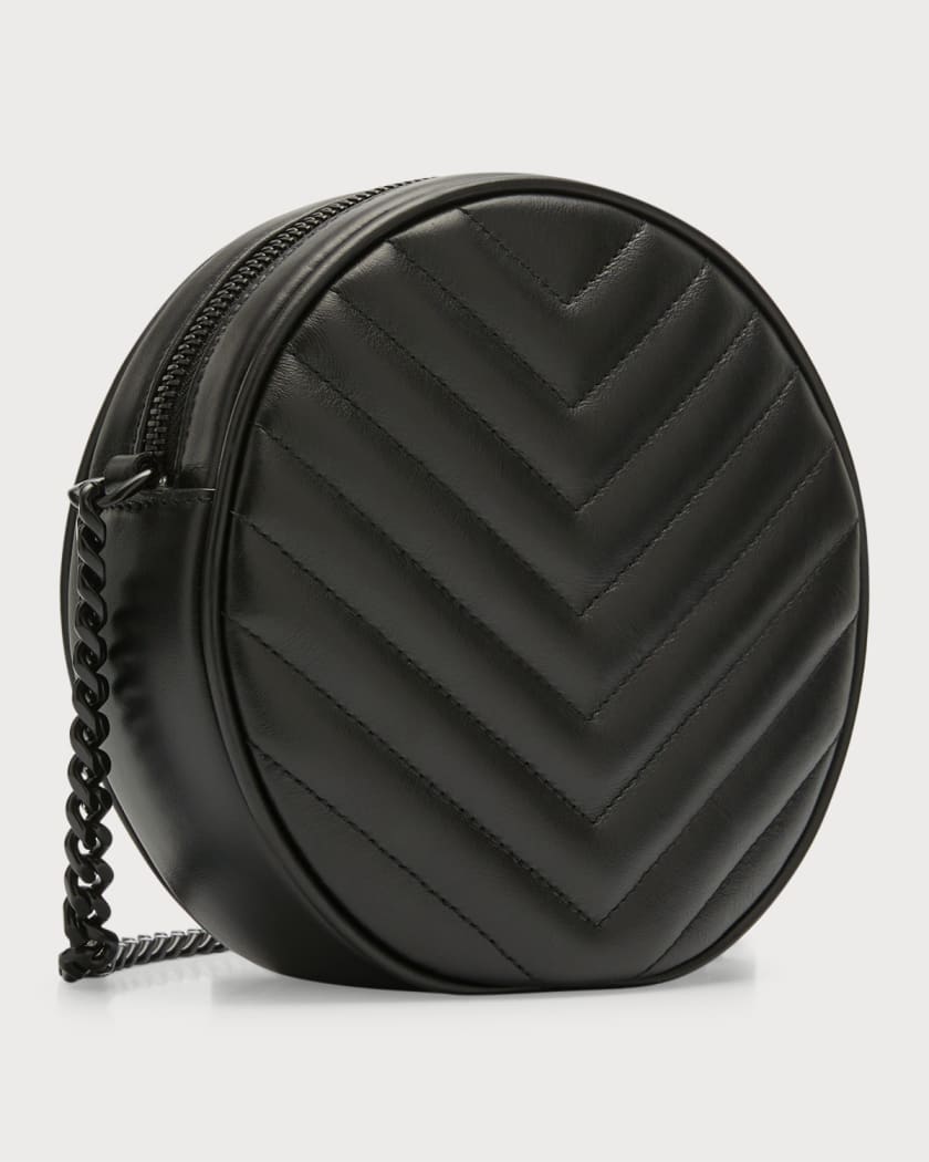 VINYLE round camera bag in chevron-quilted grain de poudre embossed leather, Saint Laurent