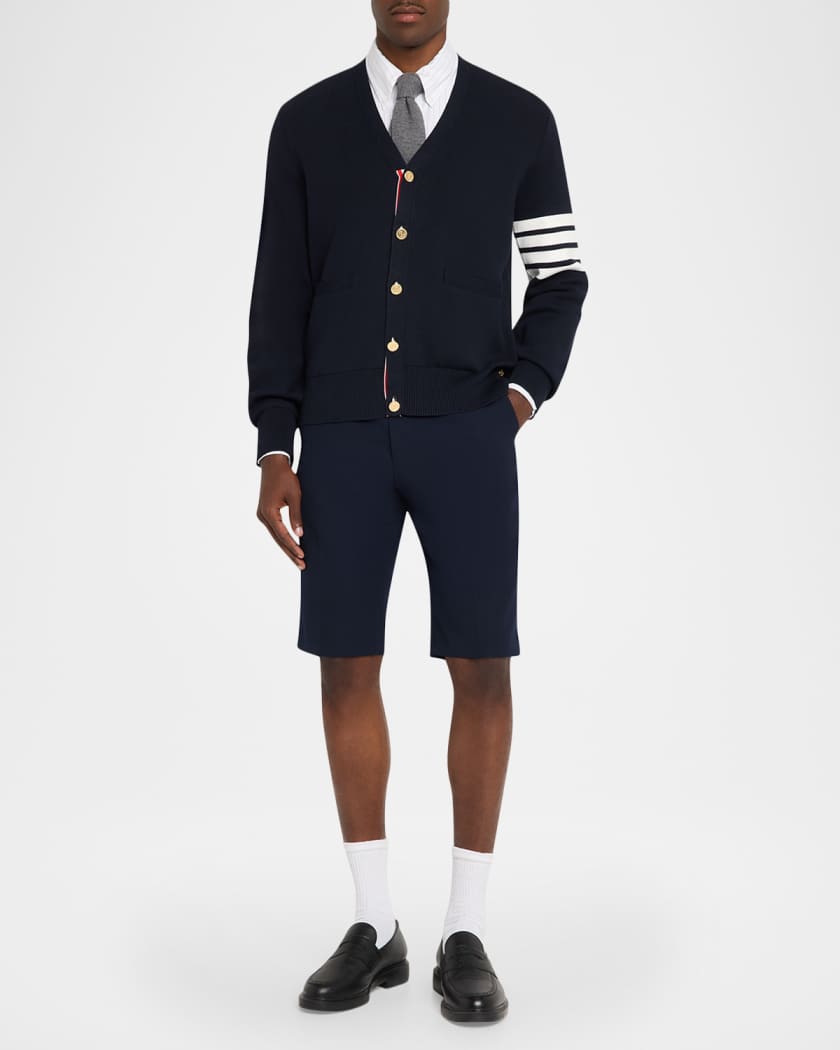 Thom Browne Men's Milano Stitch V Neck Cardigan In Cotton W 4 Bar