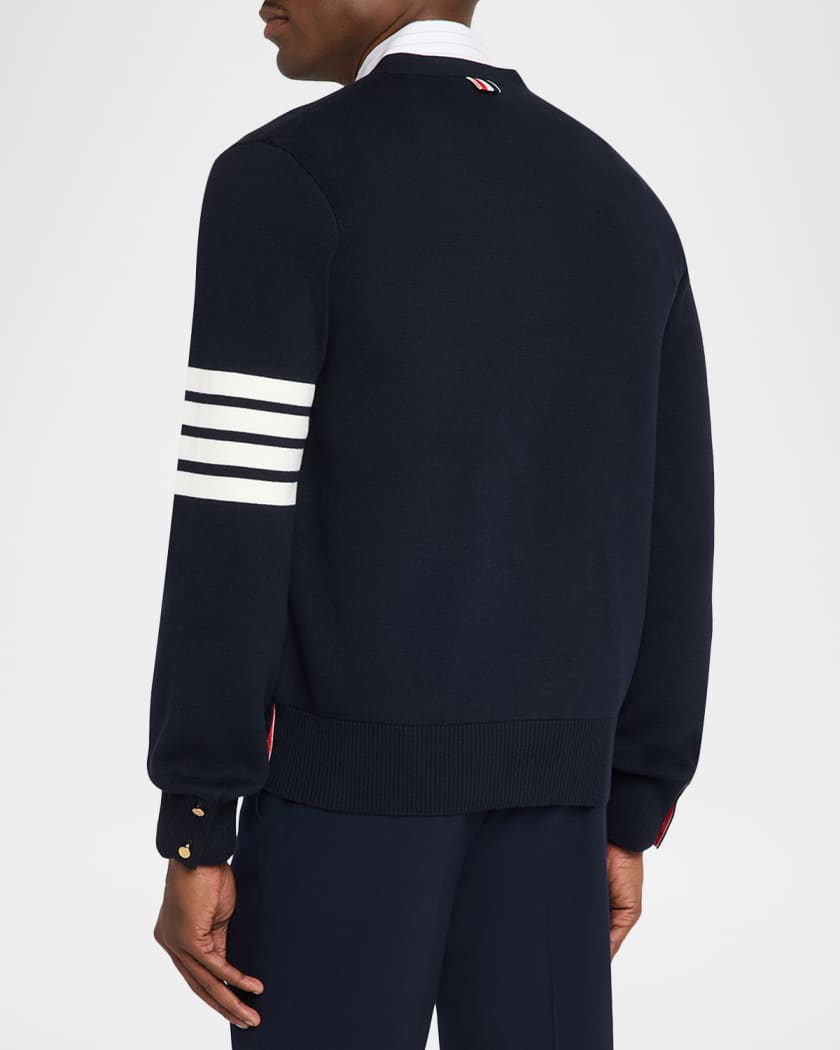 Thom Browne Men's Milano Stitch V Neck Cardigan In Cotton W 4 Bar