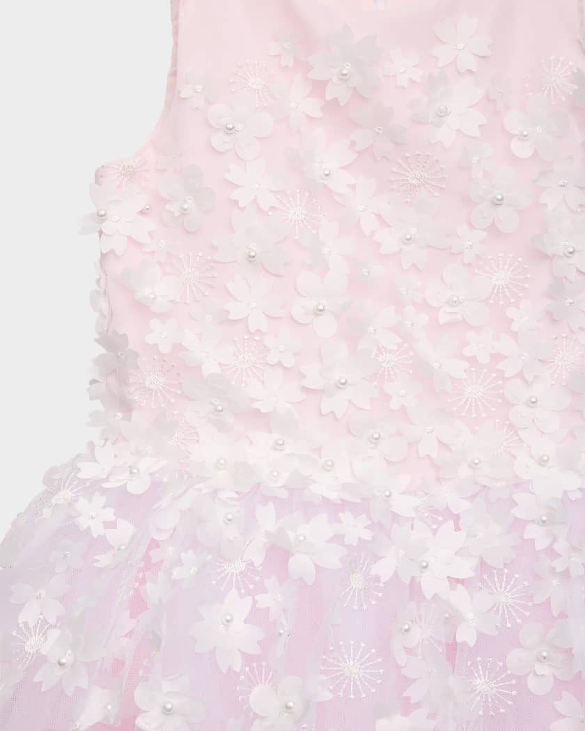 Girl's Lauren 3D Flower Embellished Tulle Dress, Size 2-12