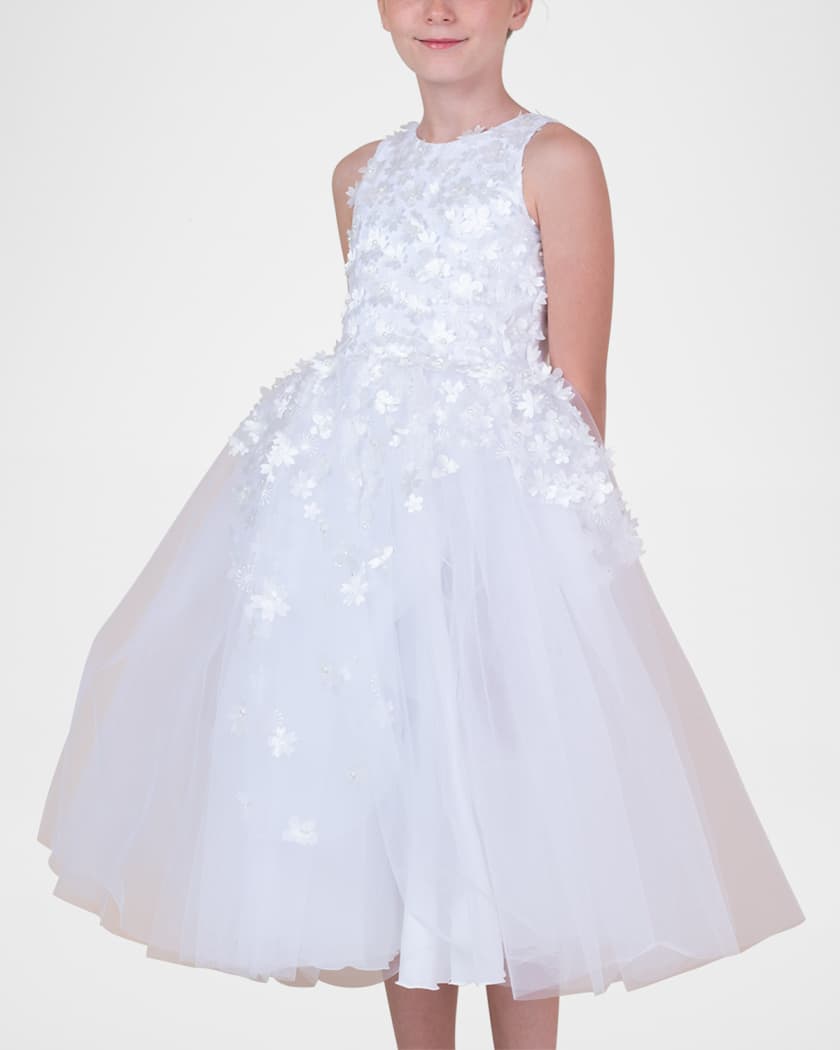 Girl's Lauren 3D Flower Embellished Tulle Dress, Size 2-12