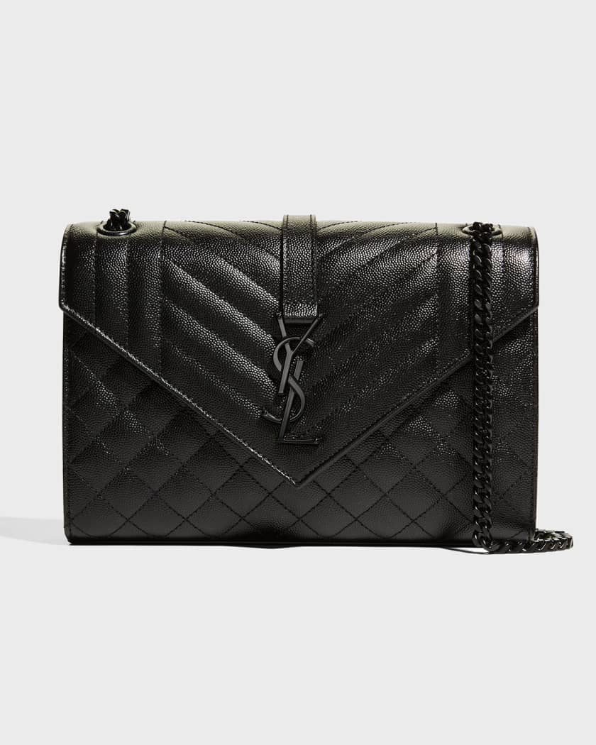 SAINT LAURENT Envelope medium quilted textured-leather shoulder bag