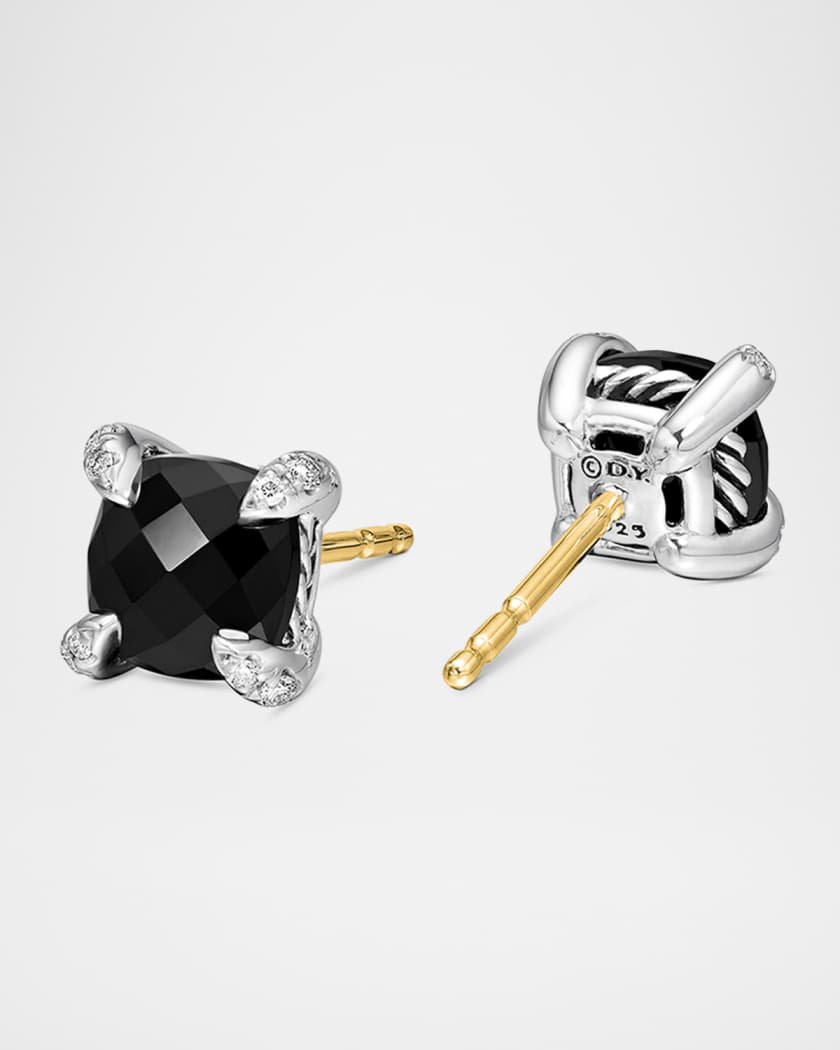 Chatelaine Stud Earrings with Gemstsones and Diamonds in Silver 6mm