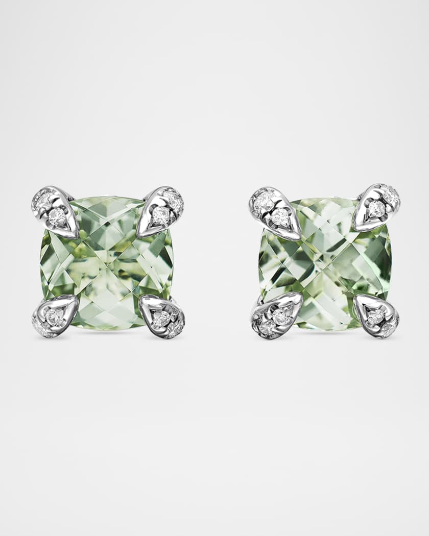 Chatelaine Stud Earrings with Gemstsones and Diamonds in Silver 6mm
