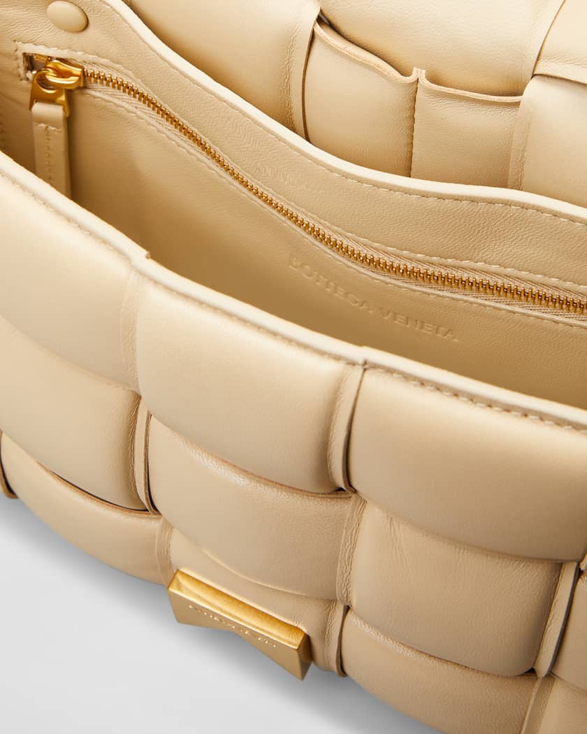 BOTTEGA VENETA Padded Cassette Fondant Brown Leather Intreccio Gold  Shoulder Bag