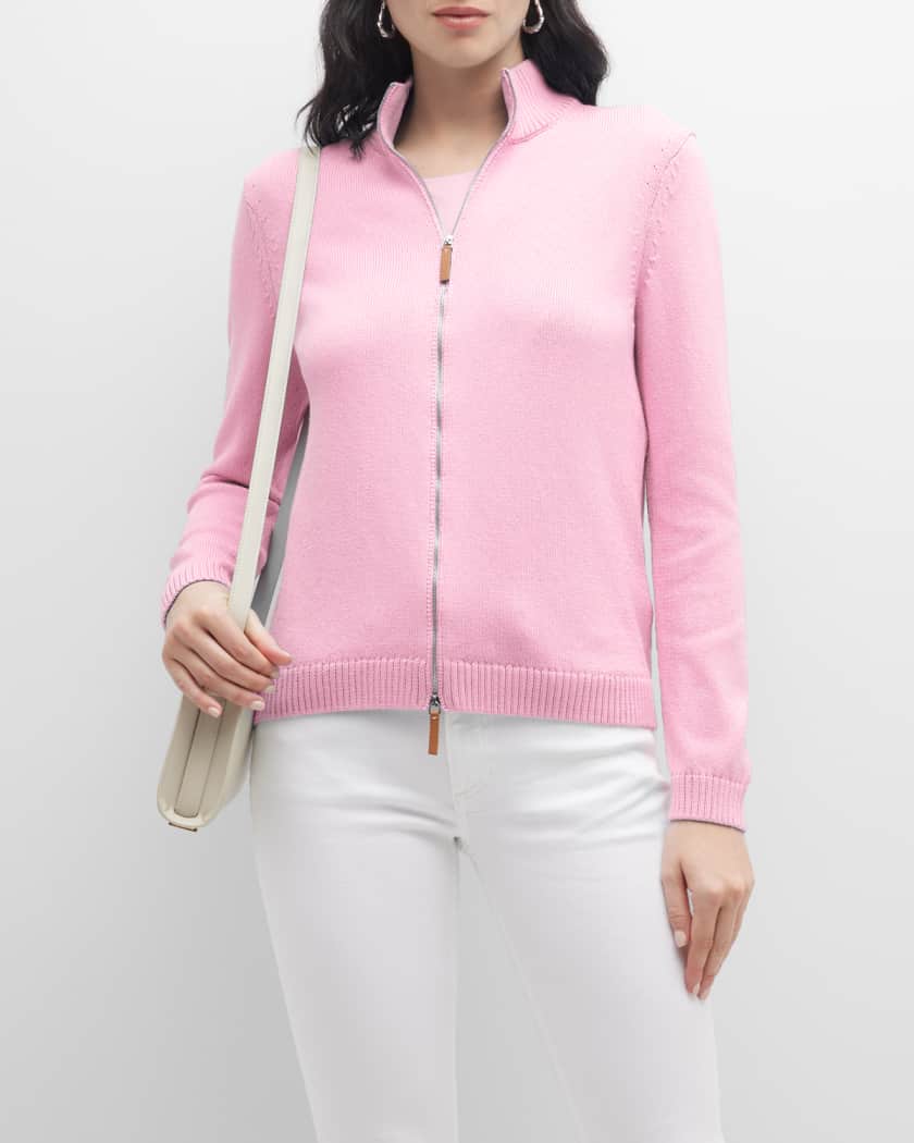 Lafayette 148 New York Cotton/Silk Tape Fitted Bomber Sweater