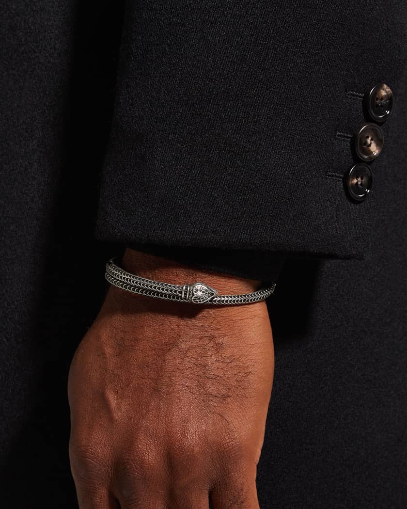 Gucci Men's Garden Snake Aged Silver Wrap | Neiman Marcus