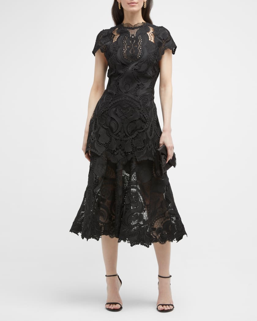 SIMKHAI Guipure Lace Belted Midi Dress Neiman Marcus