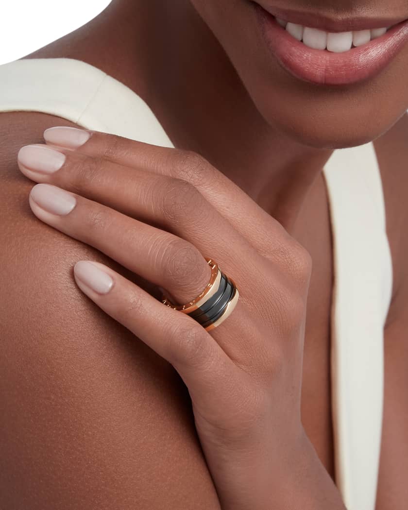 BVLGARI B.Zero1 18k Rose Gold 4-Band Ring with Black Ceramic, EU