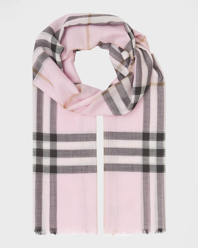 burberry TB Monogram Giant Check Wool & Silk Gauze Scarf in Pale Blue