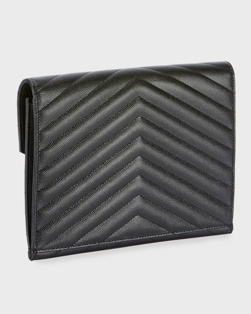 YSL Monogram Flap Clutch Bag in Grained Leather