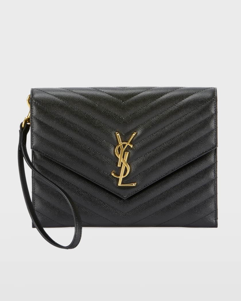 ENVELOPE FLAP pouch in MIX MATELASSÉ GRAIN DE POUDRE EMBOSSED LEATHER, Saint Laurent