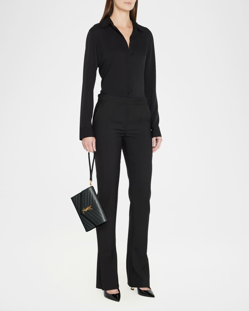 YSL Monogram Flap Clutch Bag in Grained Leather