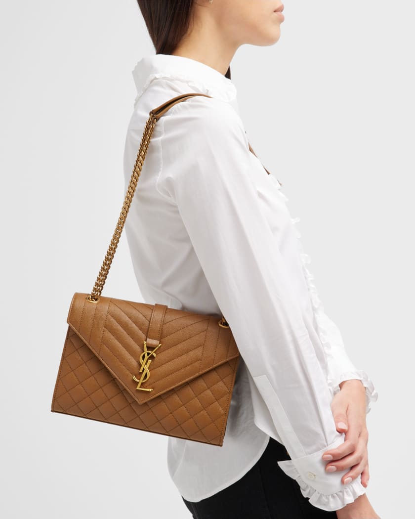 Saint Laurent Triquilt Medium YSL Monogram Suede V Flap Shoulder Bag