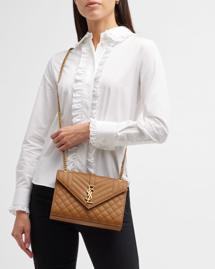 YSL SHOULDER, YSL HANDBAG, ENVELOPE LARGE BAG IN QUILTED GRAIN DE POUDRE  EMBOSSED LEATHER