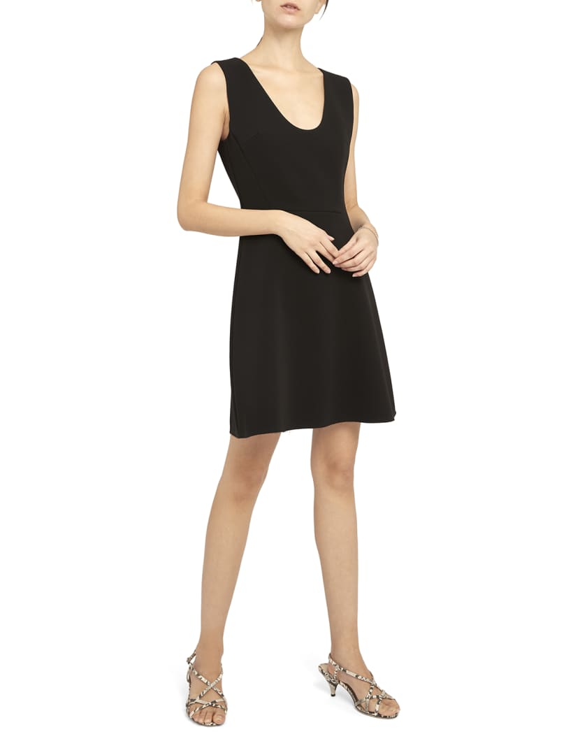Theory Double Crepe Scoop-Neck Flounce Dress | Neiman Marcus