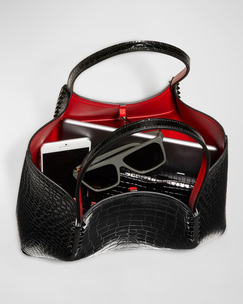 Cabarock large - Tote bag - Alligator embossed calf leather and spikes -  Black - Christian Louboutin