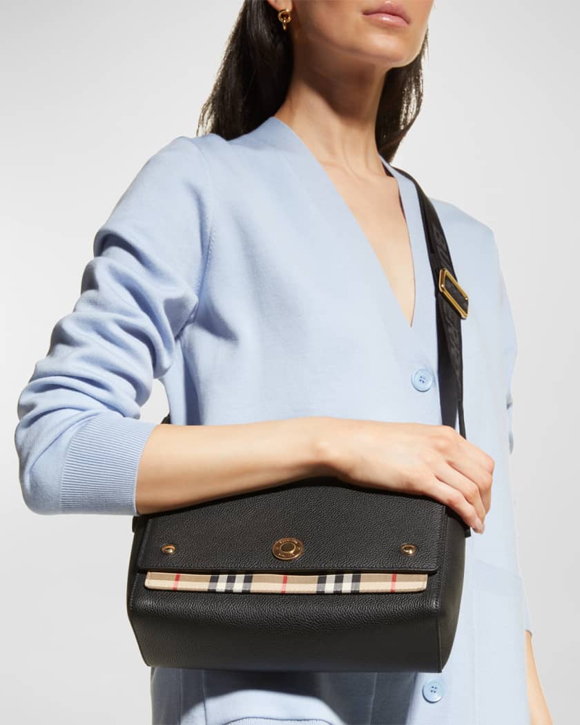 Burberry Note Medium Leather & Vintage Check Crossbody Bag | Neiman Marcus