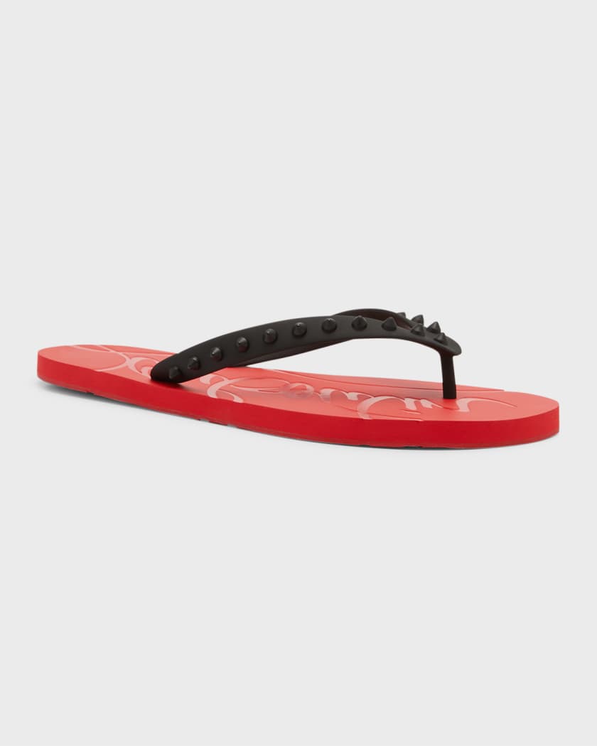 Christian Louboutin Men's Hot Flip Red Sole Flip Flops, Multi/Beige, Men's, 11D, Sandals & Slides Thongs & Flip Flops