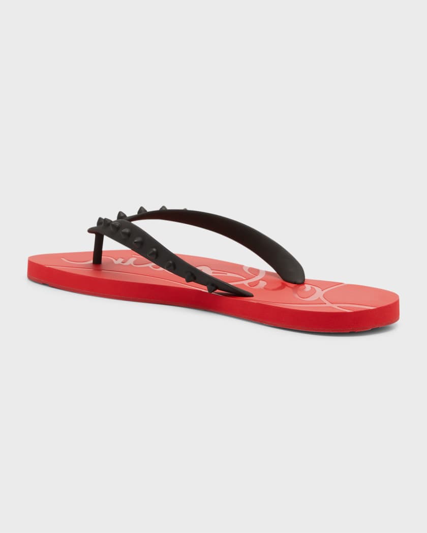 Christian Louboutin Men's Loubi Tonal Spiked Red Sole Flip Flops