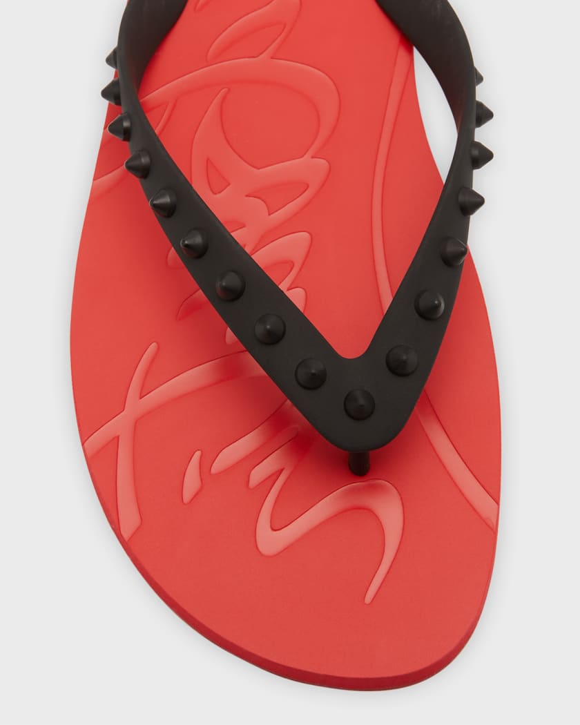 Christian Louboutin Men's Loubi Tonal Spiked Red Sole Flip Flops